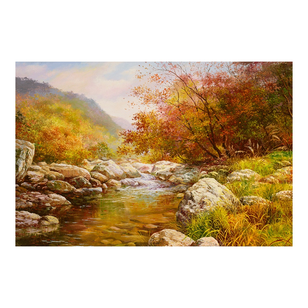 【御畫房】金秋溪水 國家一級畫師手繪油畫60&times;90cm(VF-08), , large
