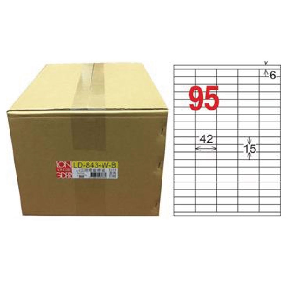 【龍德】LONGDER 三用電腦標籤 A4 95格 15*42mm 白色1000張/箱 LD-843-W-B(適用雷射、噴墨、影印), , large