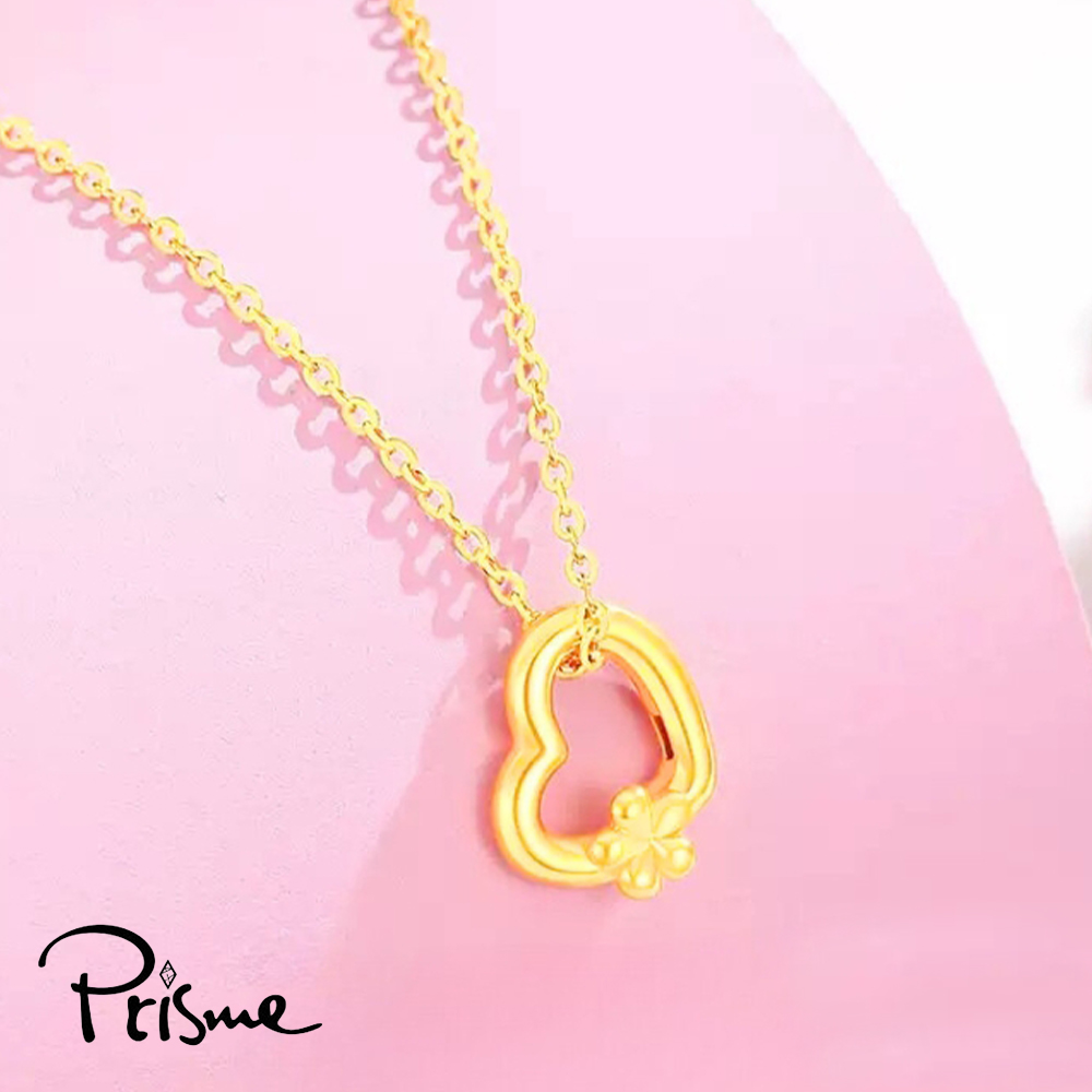 【Prisme Gold】黃金項鍊 愛心小花 鍊墜項鍊 (金重：約0.05錢&plusmn;0.02), , large