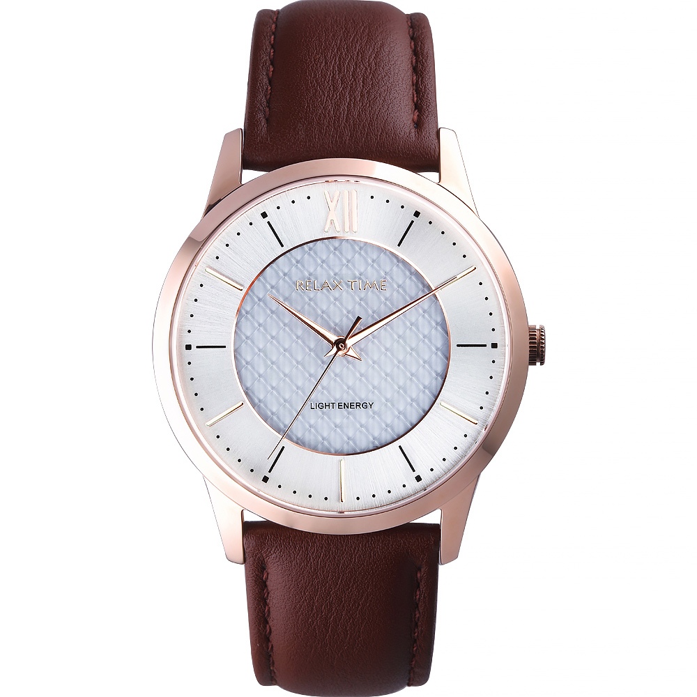 Relax Time RT-108S 太陽能時尚手錶-咖啡x玫瑰金/42mm RT-108S-3M, , large