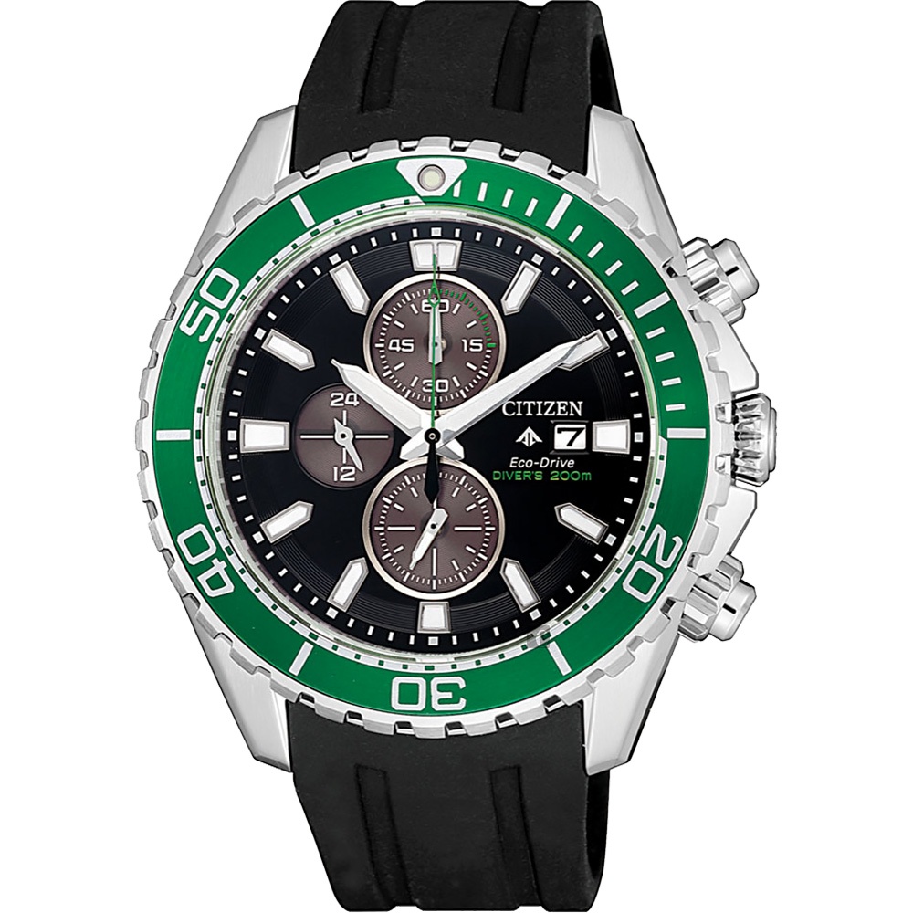 CITIZEN 星辰 限量Promaster光動能計時碼錶-黑x綠圈/44.5mm CA0715-03E, , large
