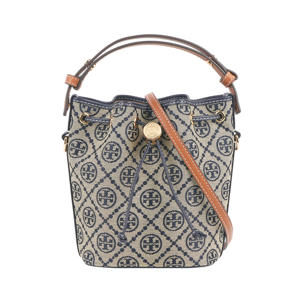 TORY BURCH T Monogram 經典緹花帆布迷你二用水桶包(海軍藍), , large