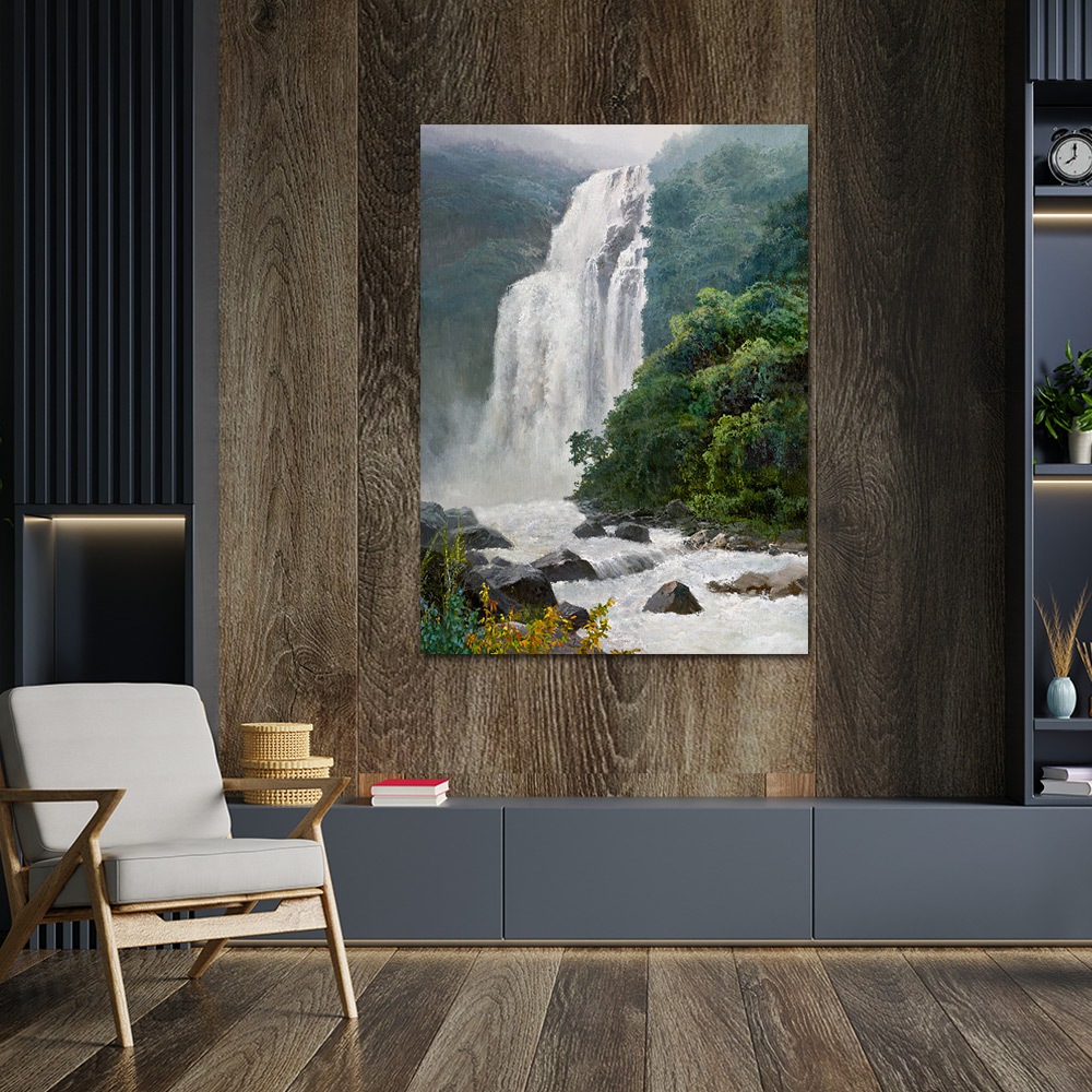 【御畫房】高山飛瀑 國家一級畫師手繪油畫60&times;90cm(VF-100), , large