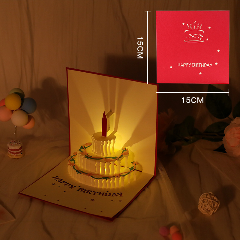 立體卡片【紅色/藍色】 音樂卡片 發光蛋糕卡片 3D音樂立體蛋糕卡片 生日快樂 生日卡片, , large