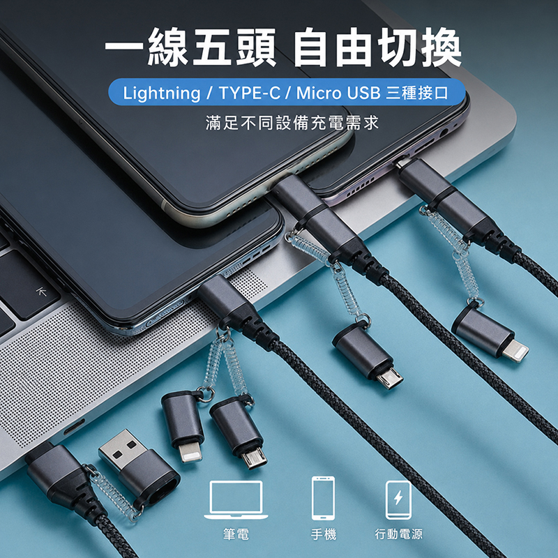 [翊承國際]【免運 + 贈品】PD QC 6合1快充編織傳輸線, , large