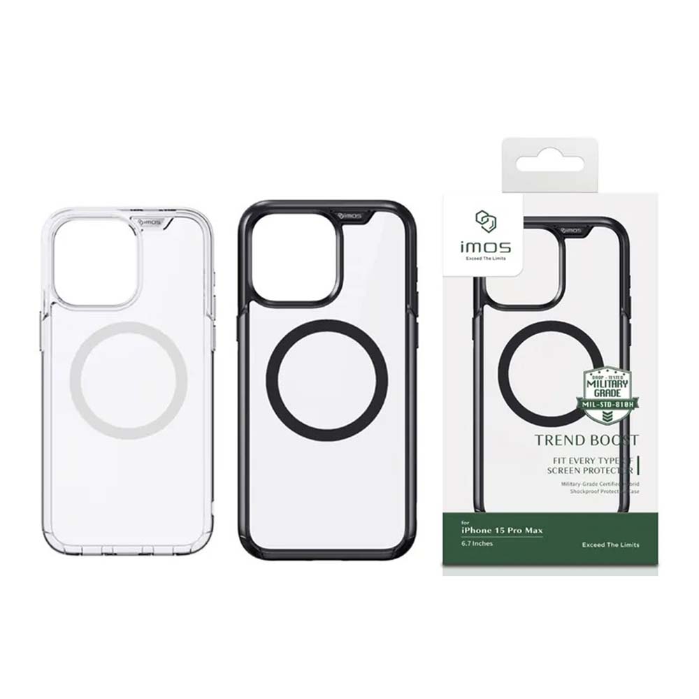 【山水之寶】iMos iPhone 15Pro/15Promax手機殼TREND BOOST【透明/黑框】磁吸軍規防震保護殼 原廠公司貨, , large