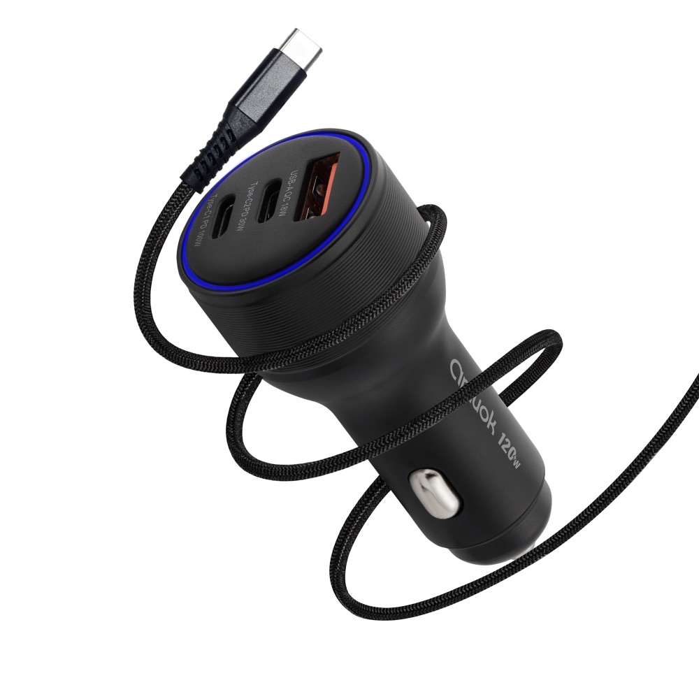 【amuok】All Power 120W 霸力瓦快充車充(TC+TC+USB) 點煙器 點菸器 車用充電器, 黑色, large
