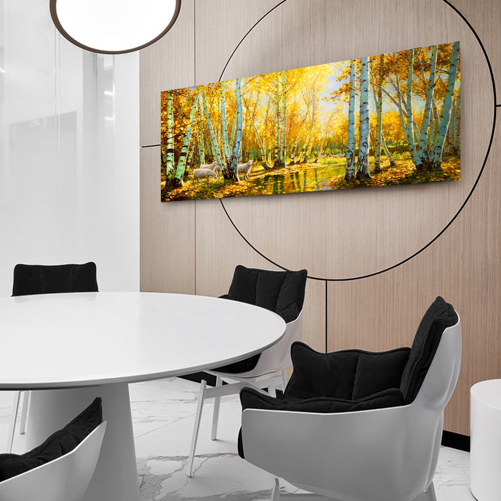 【御畫房】金秋白樺林之二 國家一級畫師手繪油畫60&times;120cm(VF-50), , large