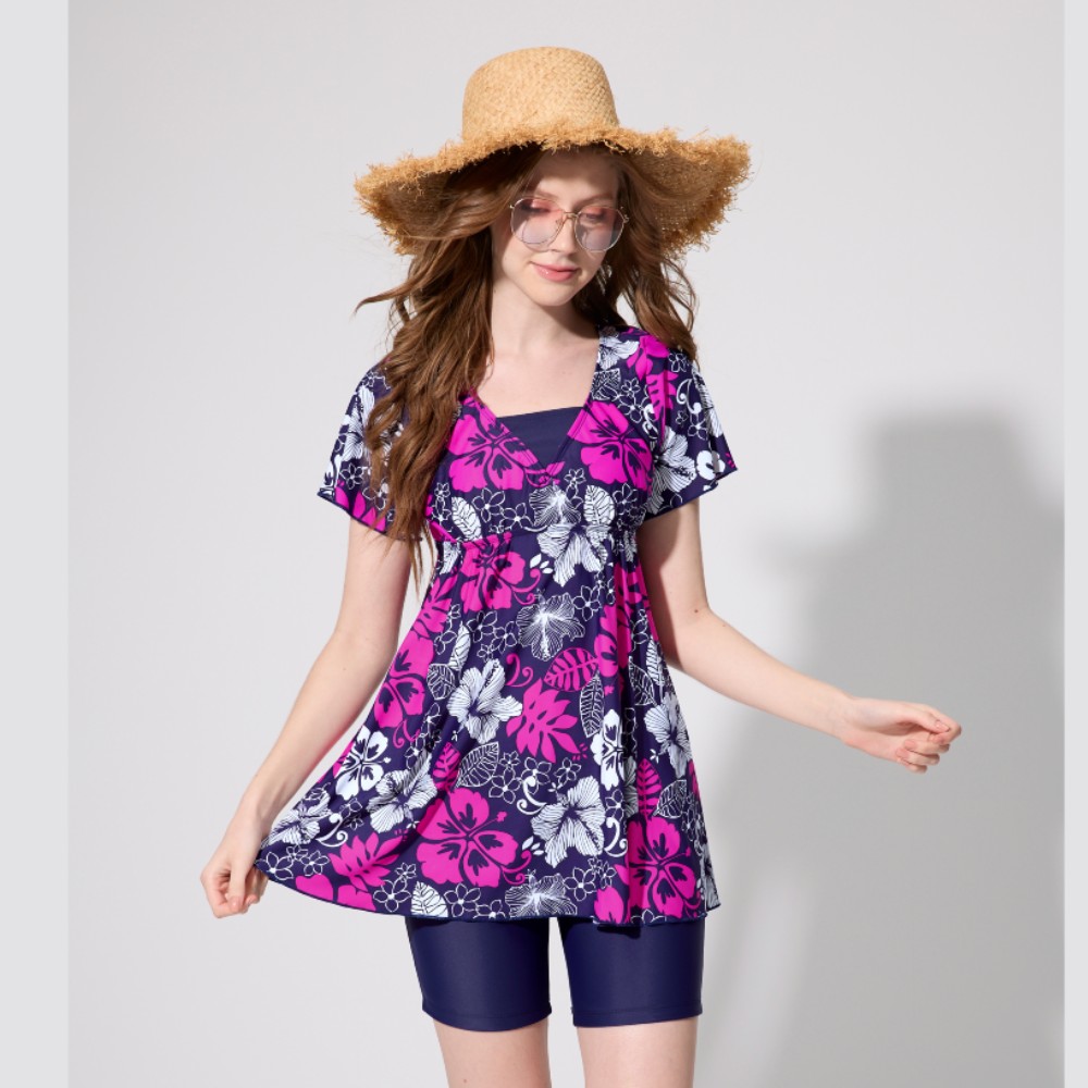 MONINA MIT  short sleeve Two-piece slimming series swimwear Plus Size -L, , large