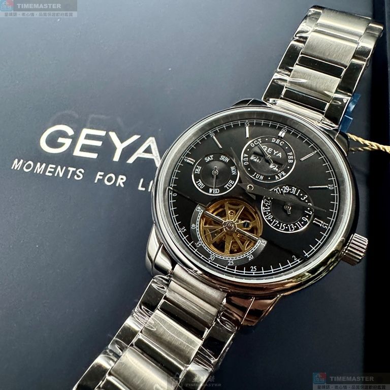 [星晴錶業]GEYA手錶,42mm,G78181GWK機械鏤空錶面銀錶殼銀色精鋼錶帶款, , large