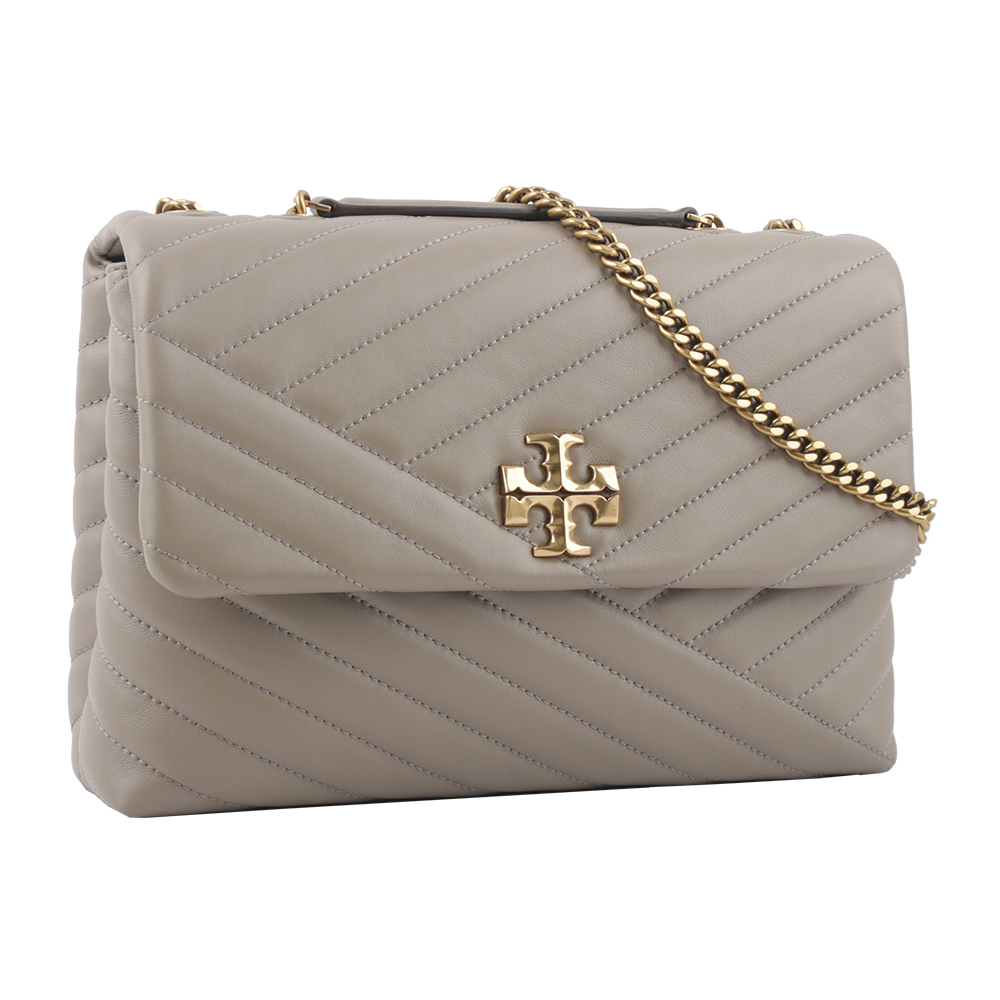 TORY BURCH Kira 縫線設計翻蓋肩背/斜背鍊包/灰色, , large