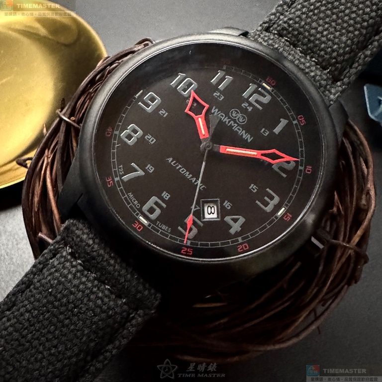 [星晴錶業]WAKMANN手錶,44mm,WA00039黑色錶面黑錶殼深黑色複合材質錶帶款, , large