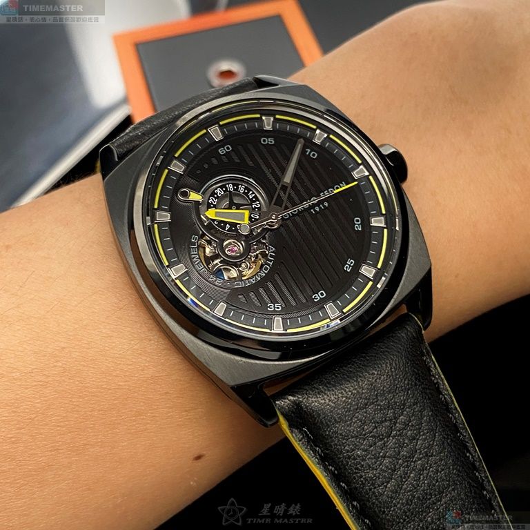 [星晴錶業]GiorgioFedon1919手錶,42mm,GF00095黑色機械鏤空錶面黑錶殼深黑色真皮皮革錶帶款, , large