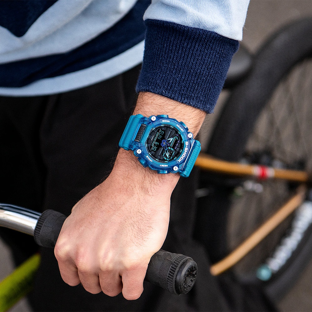 CASIO 卡西歐 G-SHOCK 炫彩音浪 工業風雙顯手錶-科技藍 GA-900SKL-2A, , large