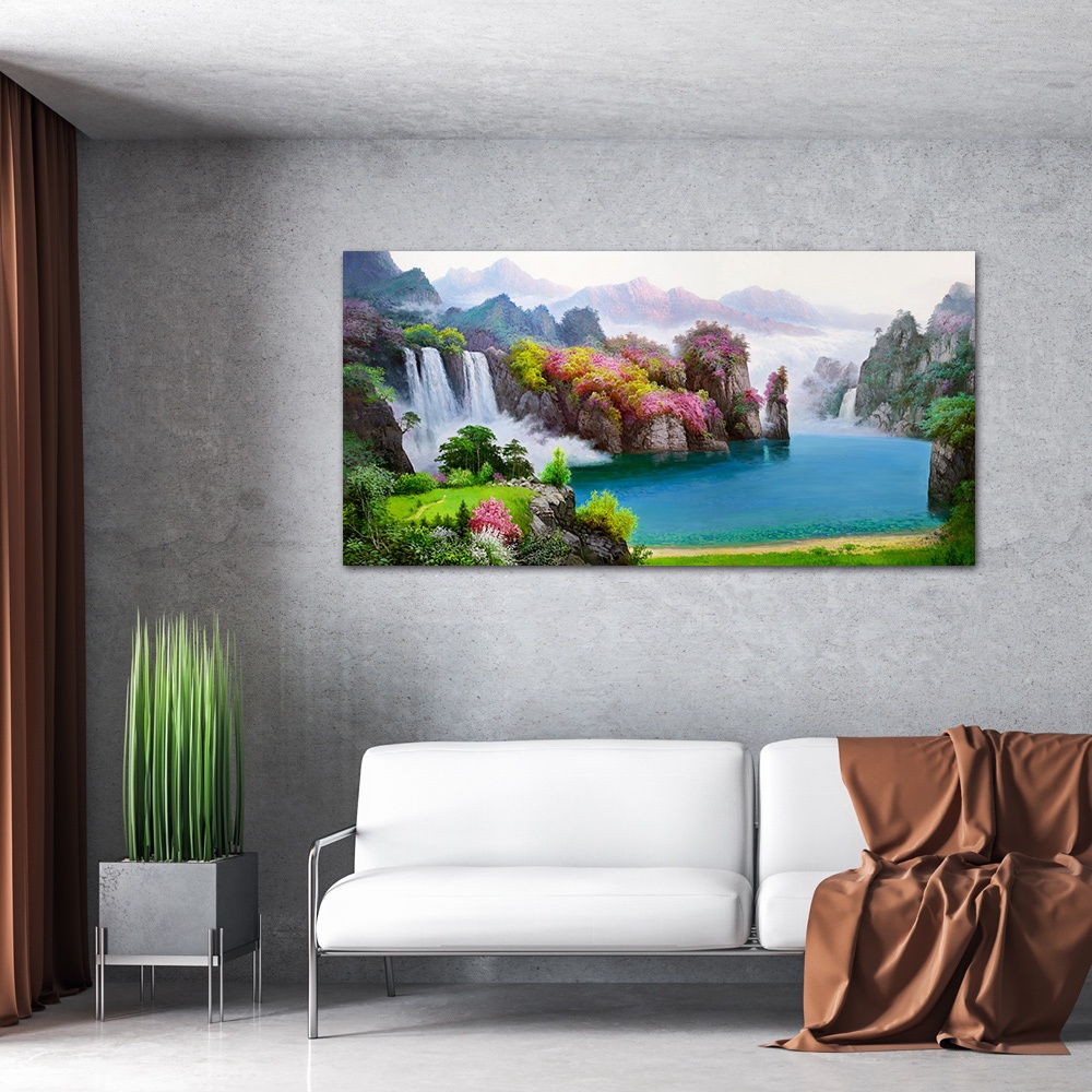 【御畫房】湖光山色 國家一級畫師手繪油畫60&times;120cm(VF-133), , large