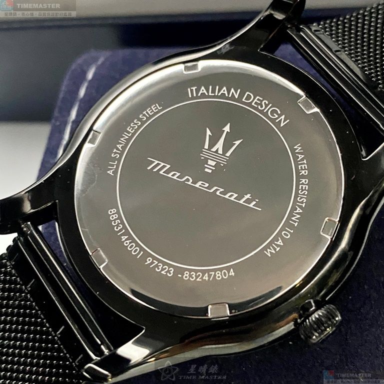 [星晴錶業]MASERATI手錶,46mm,R8853146001黑色錶面黑錶殼深黑色米蘭錶帶款, , large