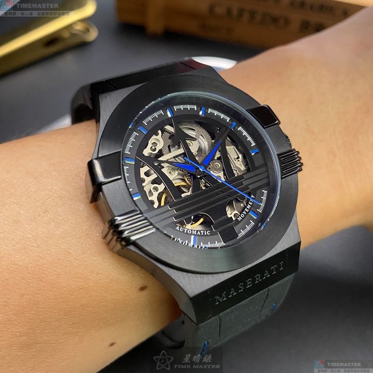 [星晴錶業]MASERATI手錶,42mm,R8821108009黑色錶面黑錶殼深黑色真皮皮革錶帶款, , large