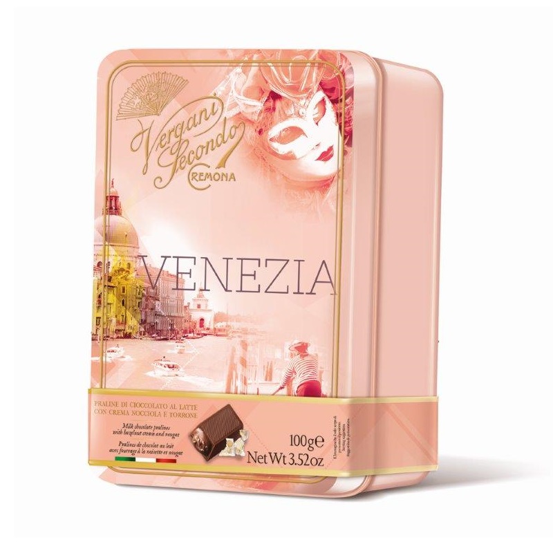 Vergani VENEZIA牛軋糖榛果可可製品鐵盒, , large