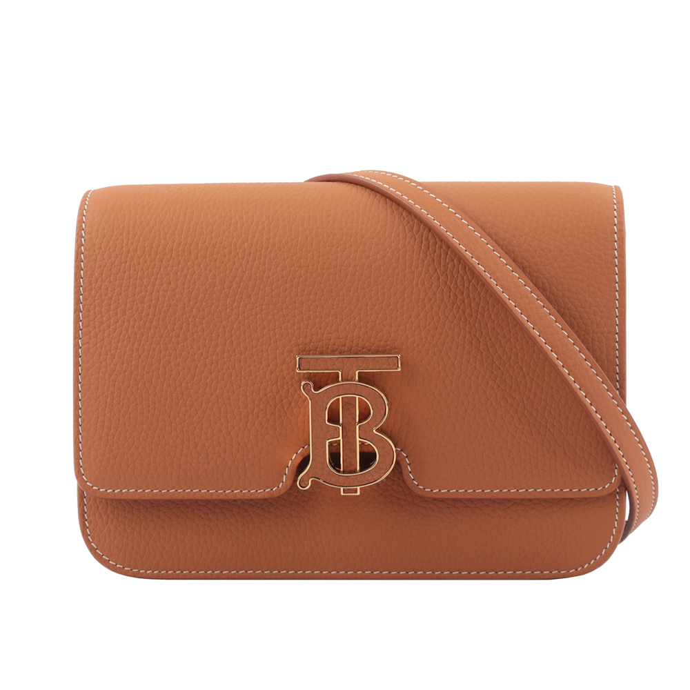 BURBERRY TB Logo 顆粒小牛皮斜背包/小款/焦糖色, , large