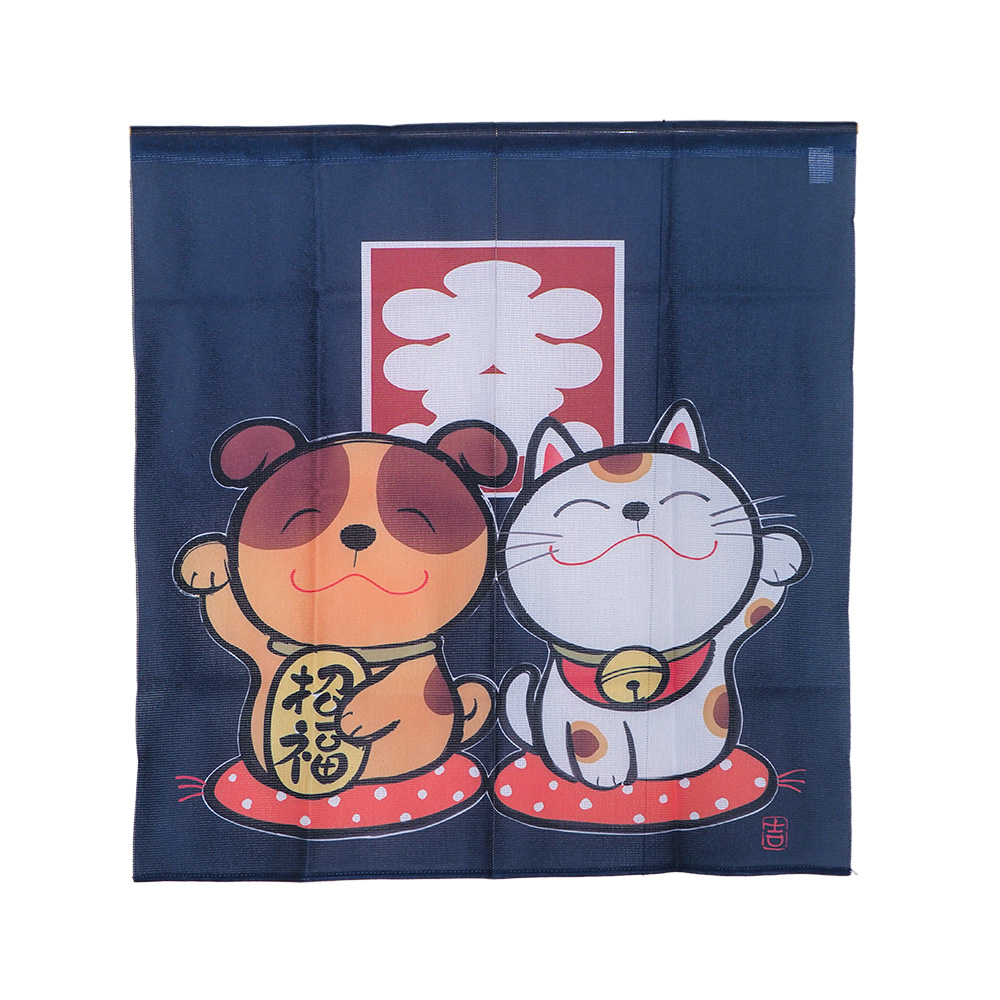針織中門簾-85x90cm-招財貓狗-2條, , large