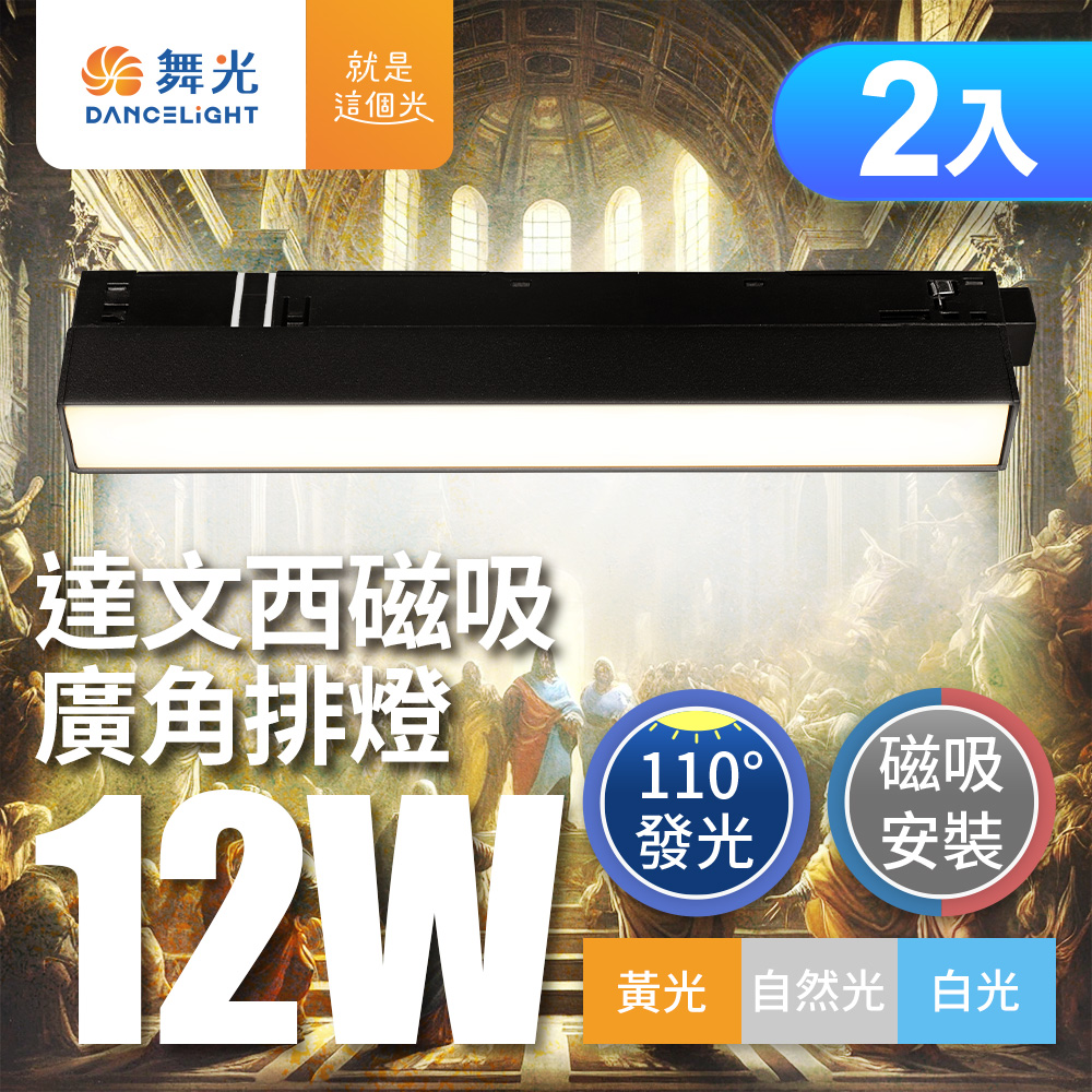 DanceLight舞光 2入組 12W 達文西磁吸 110度廣角排燈(白光/自然光/黃光), , large