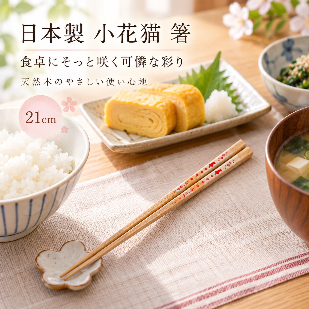 【HIYASU日安工坊】日本工藝箸-小花貓 紅 21cm, , large
