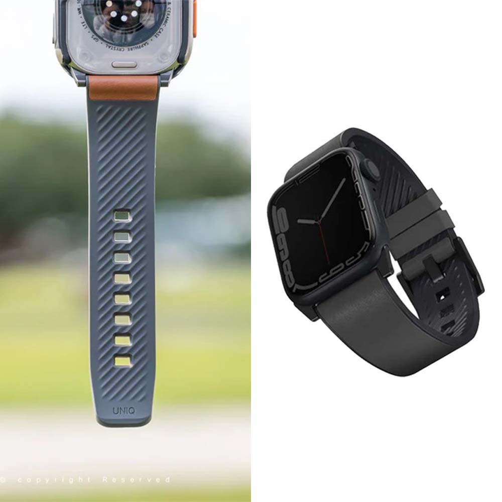 【山水之寶】UNIQ Apple Watch 44/45/49/S10 46/S11 46mm錶帶Straden防潑水皮革矽膠錶帶 原廠公司貨, 灰色, large