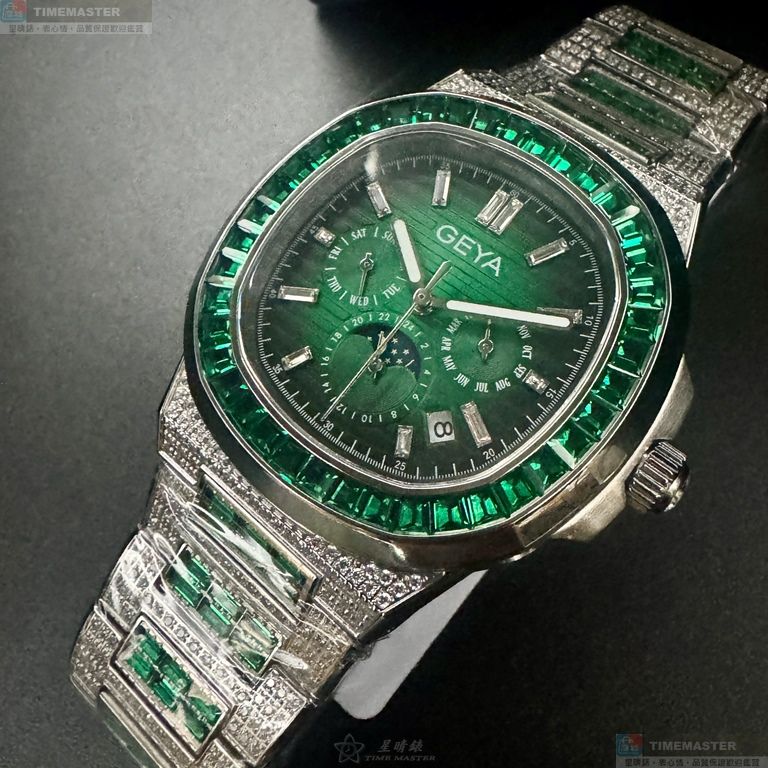 [星晴錶業]GEYA手錶,42mm,G78152GWN墨綠色錶面銀錶殼銀色精鋼錶帶款, , large