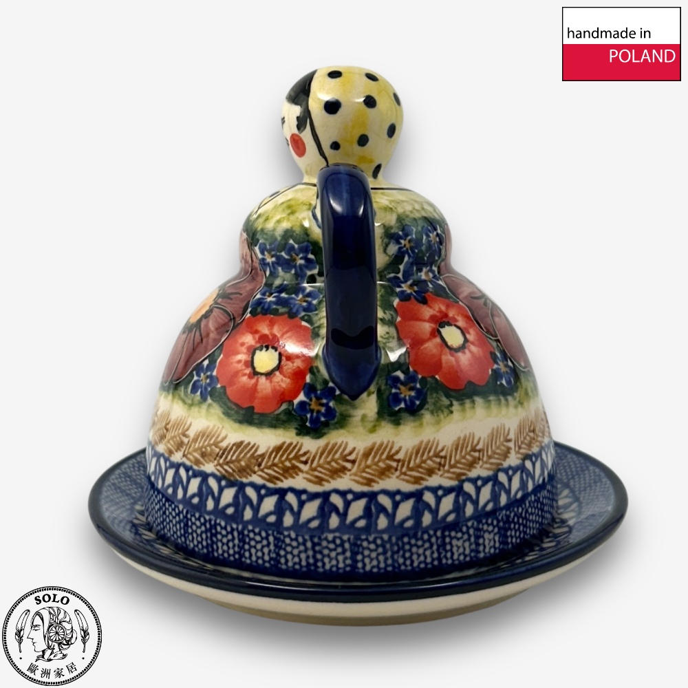 【SOLO Vintage】Cerraf Polish Pottery 14cm Cheese Lady Dessert Plate Banquet of Elegant Red Series Made in Poland, , large