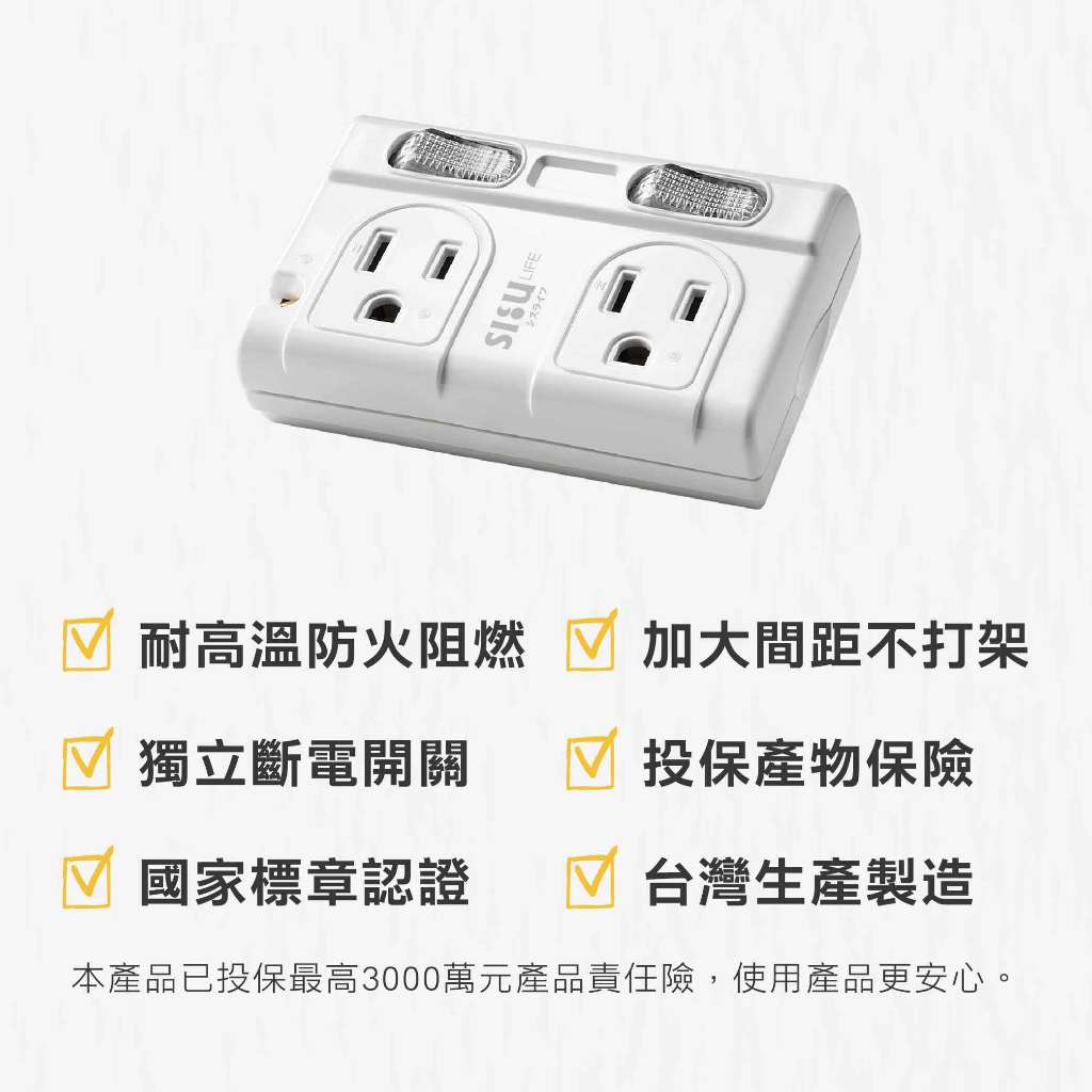 《台灣製造》分接-壁插-加大間距-擴充-二開二座-三插孔-插座-SLife-延長線, , large