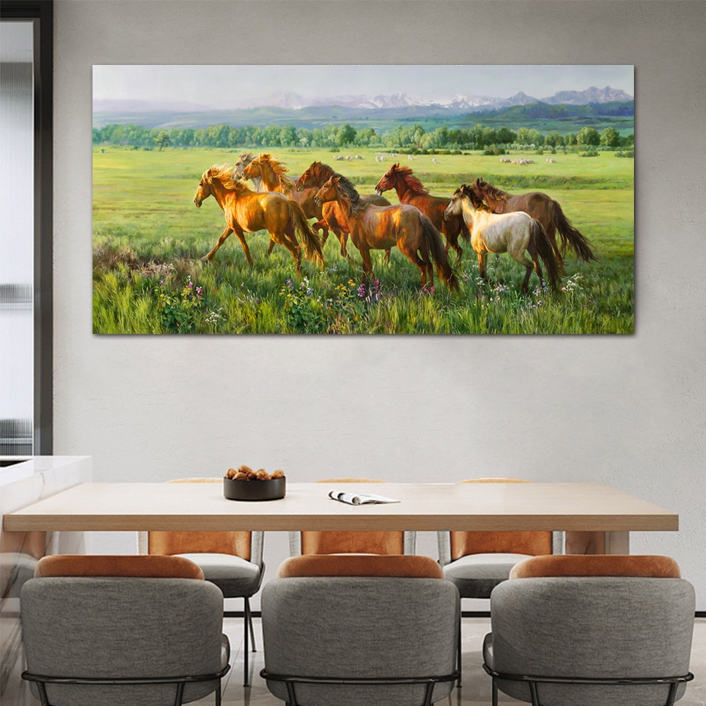 【御畫房】八駿雄風 國家一級畫師手繪油畫60&times;120cm(VF-132), , large