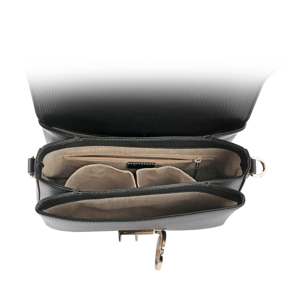 GUCCI 金屬雙G Logo 荔枝皮革梯形二用鍊包/黑色, , large
