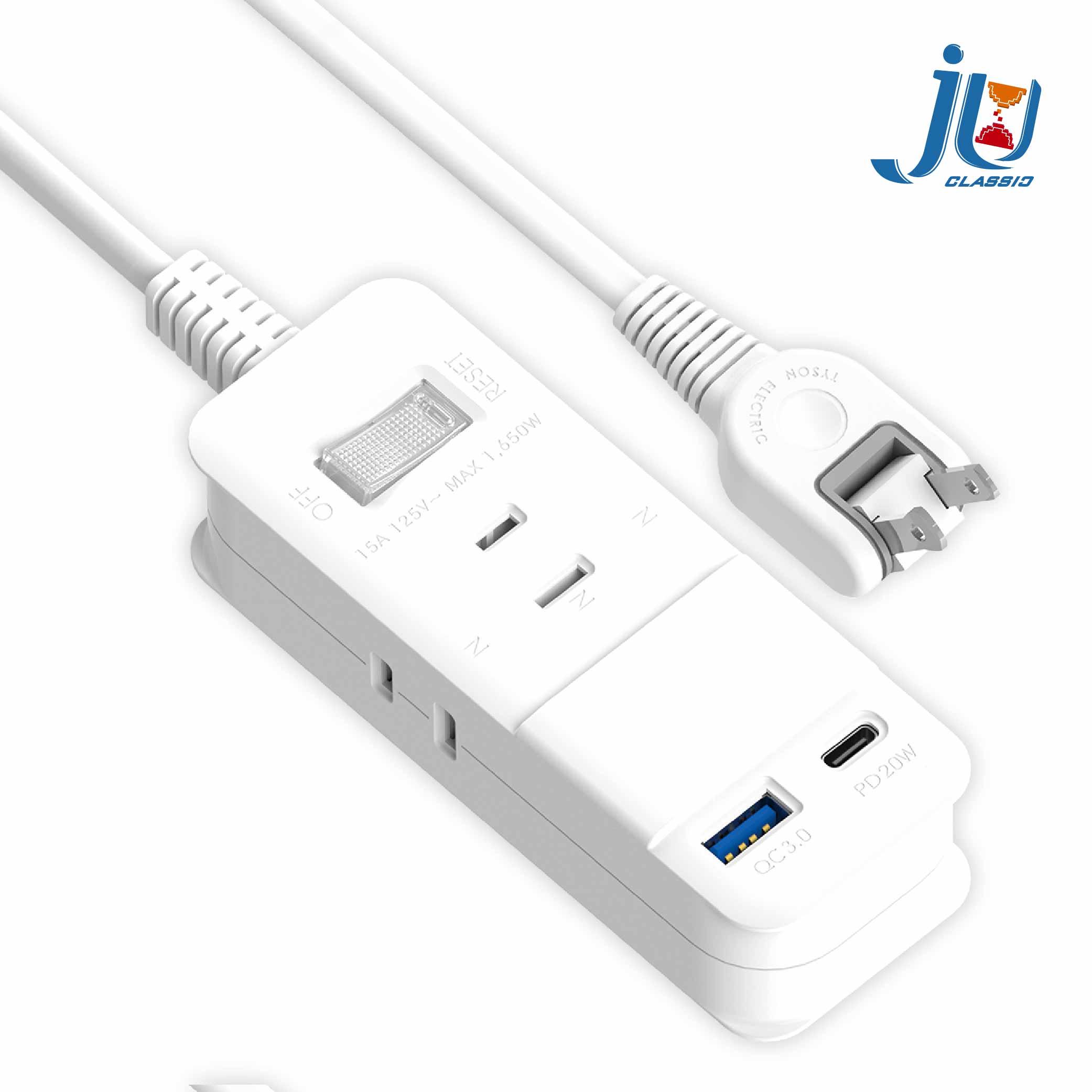 鉅玉經典｜20W fast charging extension cable with three plugs in one switch 0.9M JY-213DC-9, , large