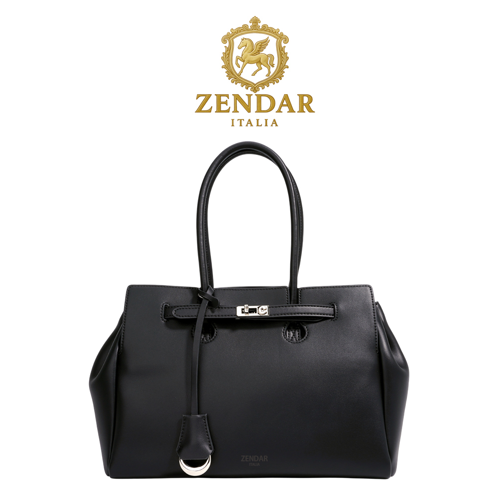 【ZENDAR】限量1折 頂級小牛皮手提包肩背包 葛蕾絲系列 全新專櫃展示品(金剛黑), , large