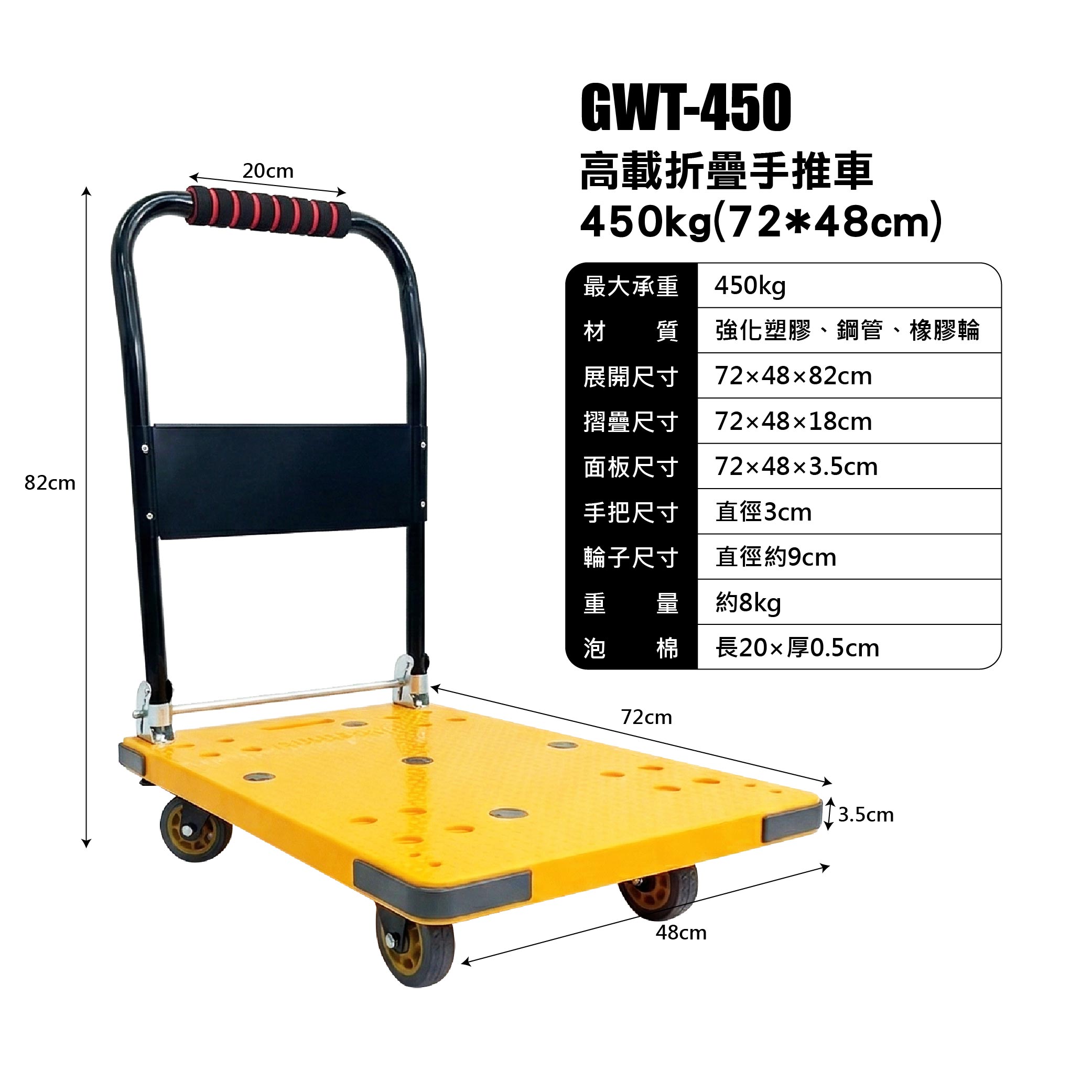鉅玉經典｜高載折疊手推車450kg GWT-450, , large