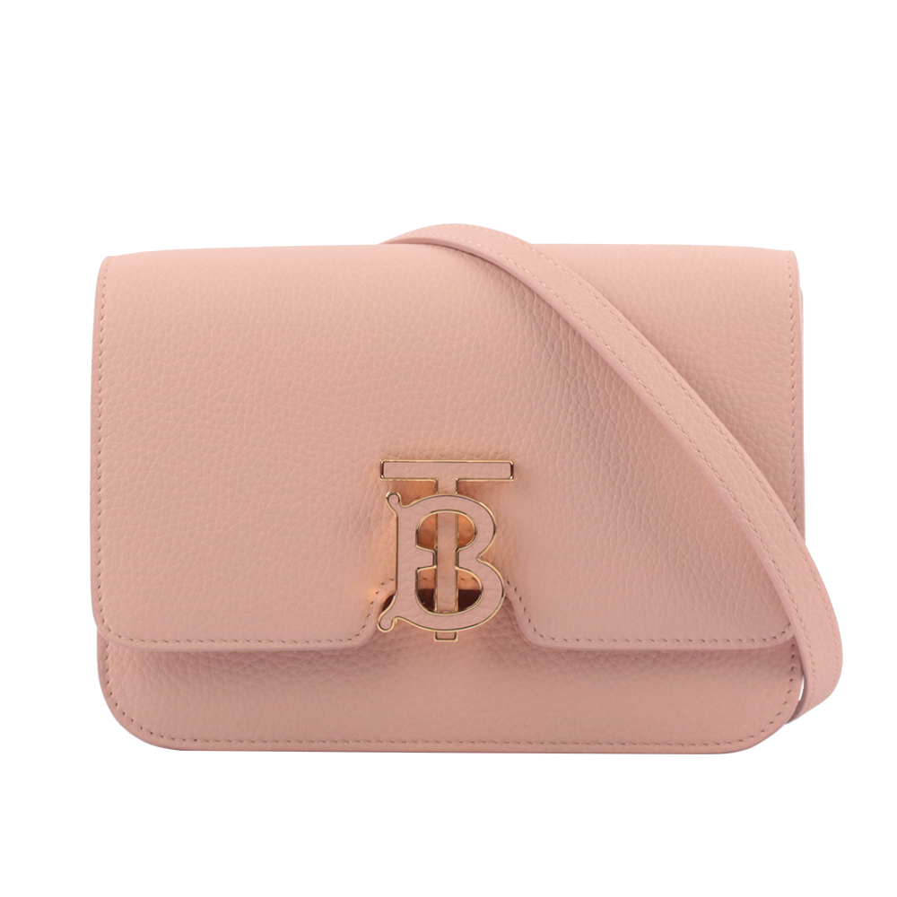 BURBERRY TB Logo 顆粒小牛皮斜背包/小款/玫瑰粉, , large