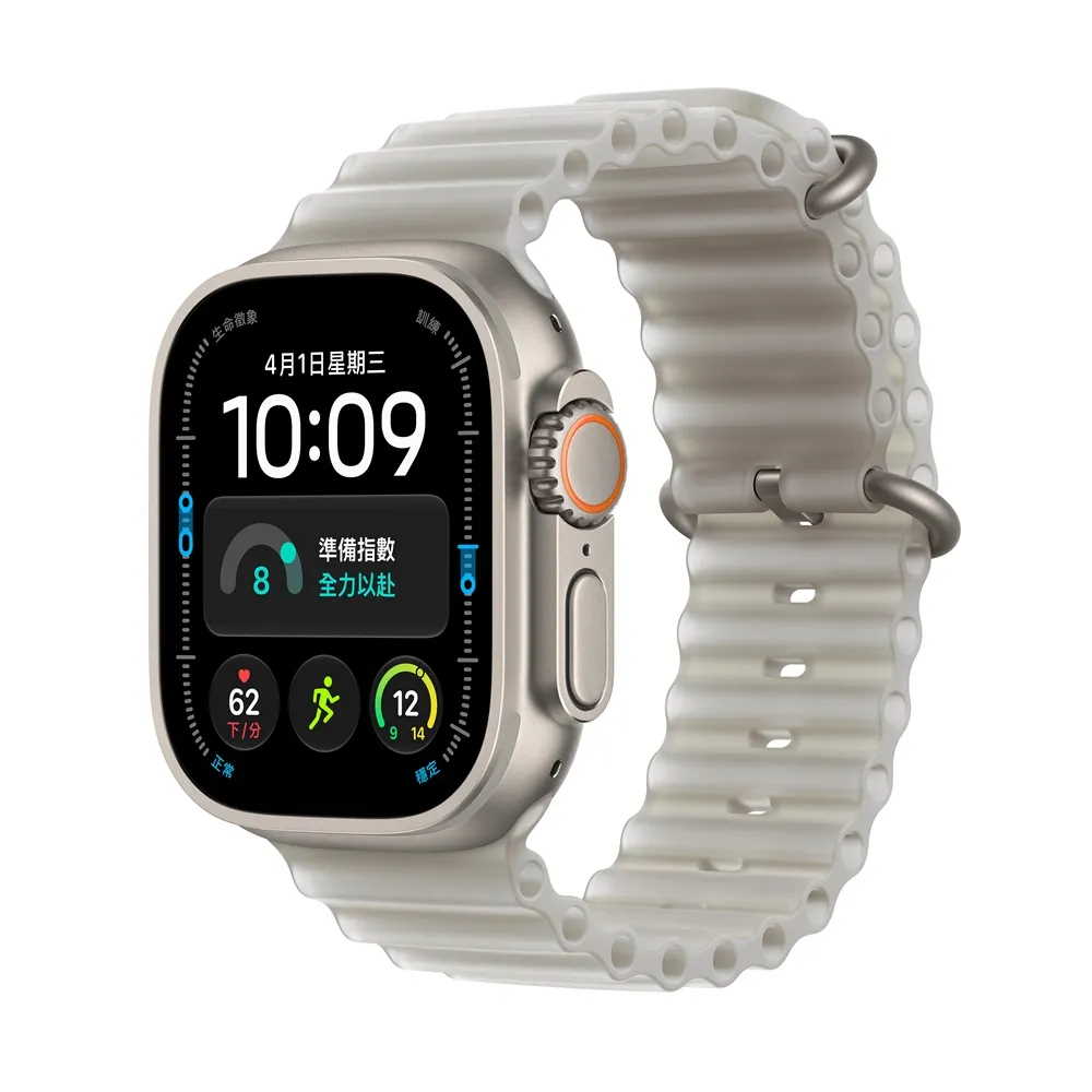 Apple Watch Ultra 4 GPS ＋ LTE 49mm 原色鈦金屬錶殼搭配半透明灰色海洋錶帶 _ 台灣公司貨 ＋ 專用 (錶貼 & 錶套), , large