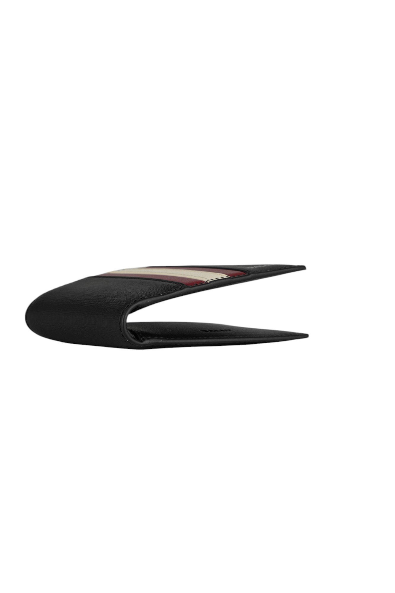 BALLY Mythos 紅白條紋再生牛皮對開6卡短夾/黑色, , large