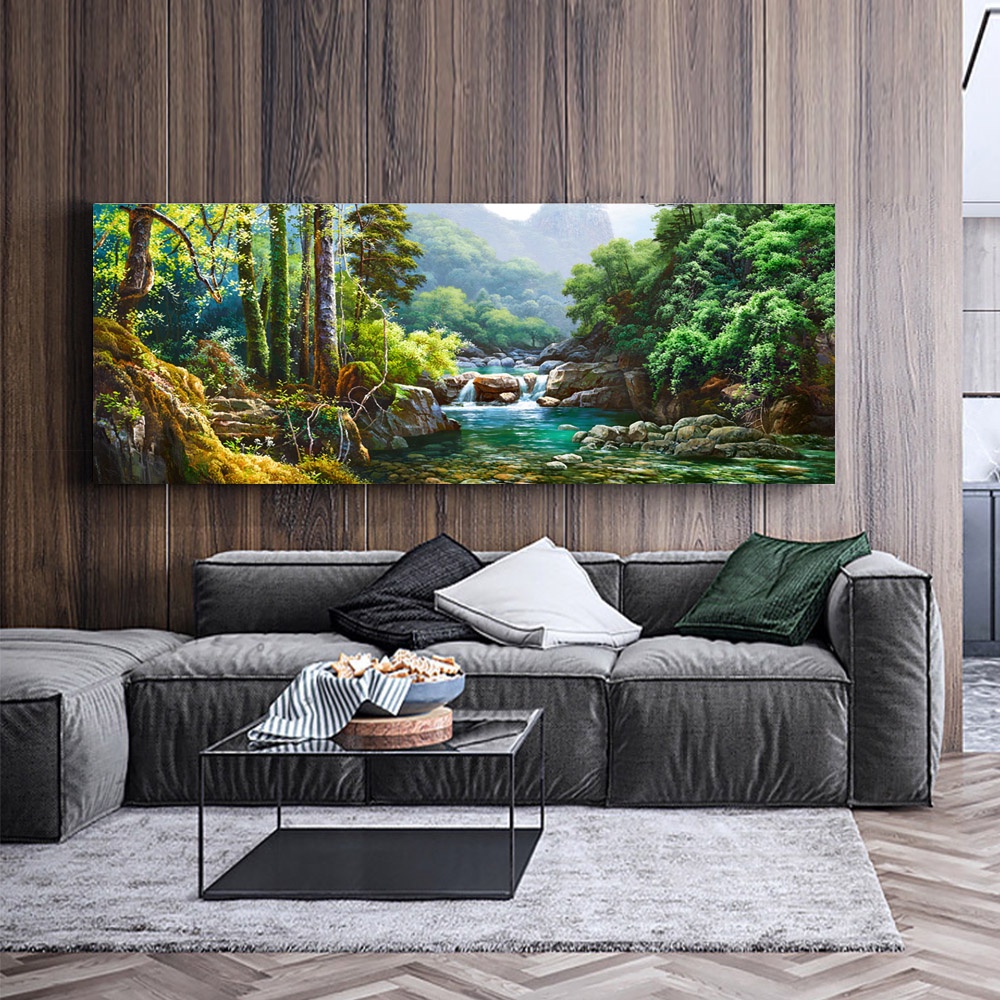 【御畫房】春水長流 國家一級畫師手繪油畫60&times;120cm(VF-36), , large