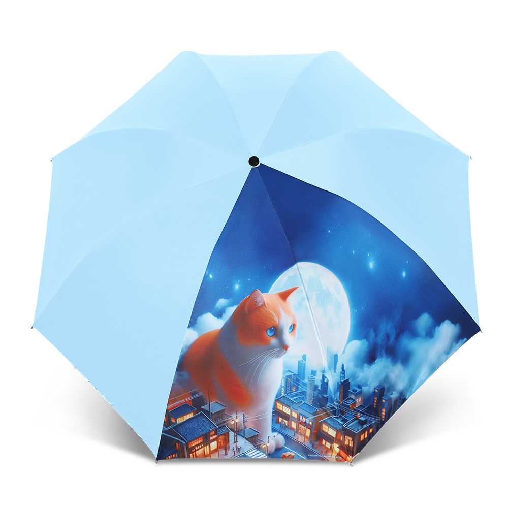 [TDN] Moon Cat  Cooling Auto-Fold Umbrella &ndash; Instant Close Umbrella (B7433C) &ndash;Sky Blue, , large