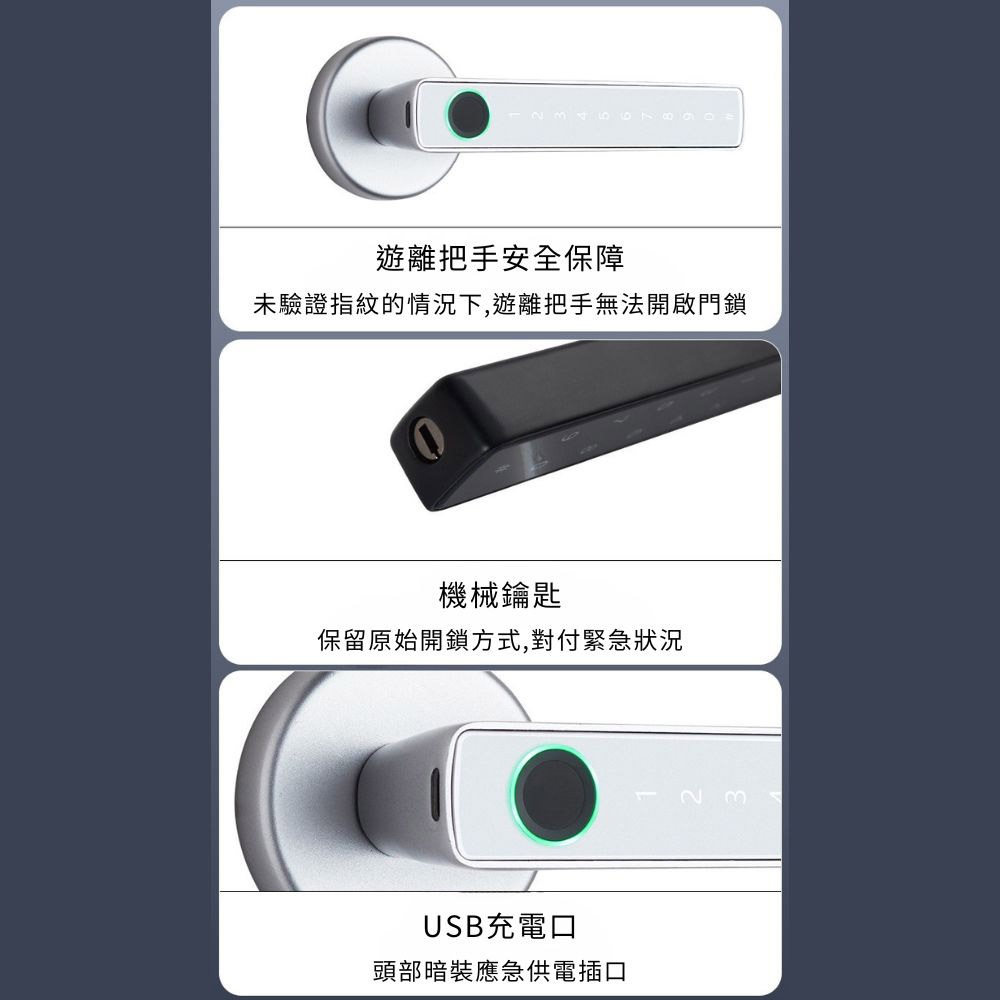 5-in-1 Smart Fingerprint Door Lock / Black, , large