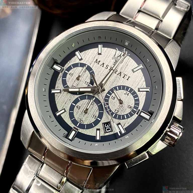 [星晴錶業]MASERATI手錶,44mm,R8873621006槍灰藍錶面銀錶殼銀色精鋼錶帶款, , large