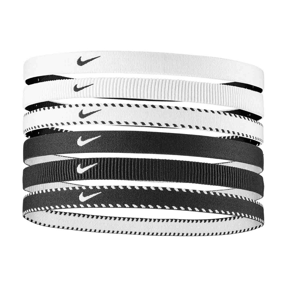 NIKE FLEX CLASSIC 頭帶 6PK 六入裝 運動頭帶 止汗髮帶 簡約 時尚 穩固 矽膠防滑 彈性 N1011927189OS白黑, 白黑, large