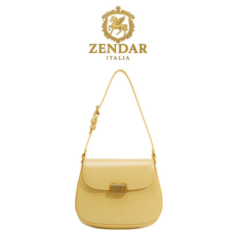 【ZENDAR】限量1折 頂級小牛皮肩背包馬鞍包 尤妮爾系列 全新專櫃展示品(香草黄), , large