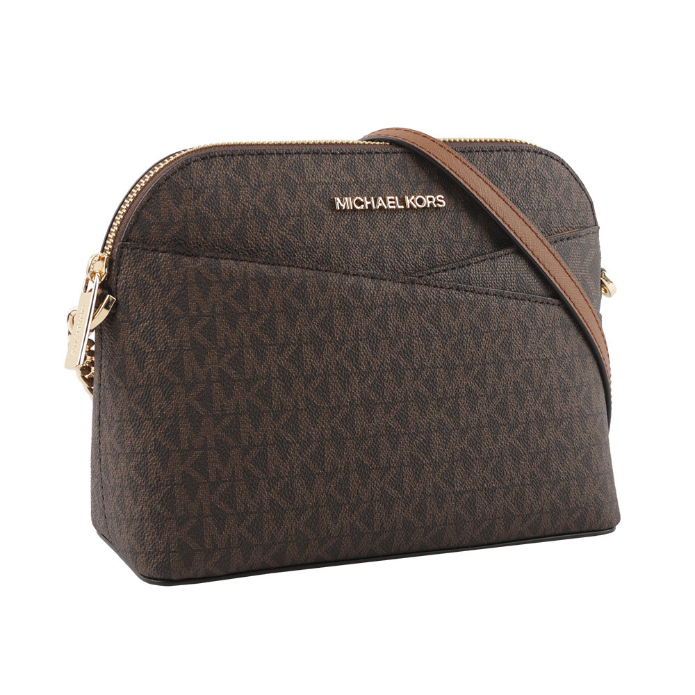 Michael Kors 金字滿版塗層帆布口袋貝殼包/咖啡色, , large