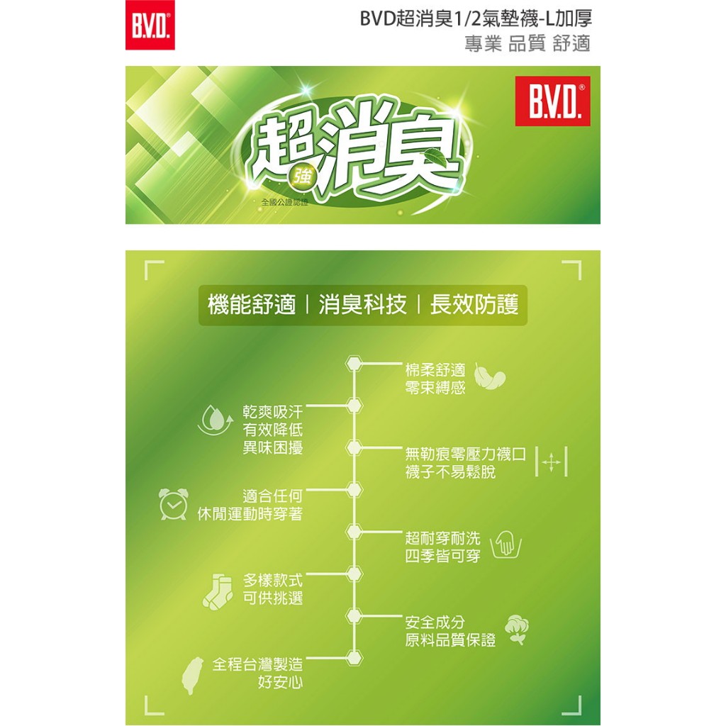 【BVD】超消臭1/2氣墊襪-L加厚-3入-B625 襪子/短襪/抑菌除臭襪, , large