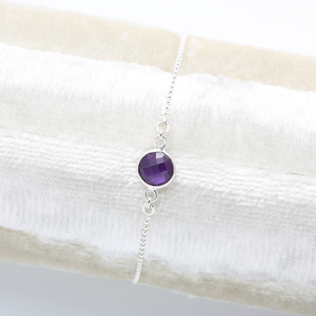 【Angel & Me】Round Amethyst crystal pink simple bracelet mother's birthday Day, , large