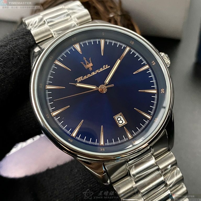[星晴錶業]MASERATI手錶,46mm,R8853146002寶藍色錶面銀錶殼銀色精鋼錶帶款, , large