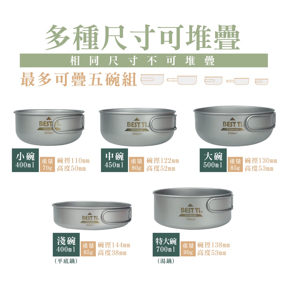 【鈦碗 單入】400ml 碗 可堆疊收納 環保餐具 純鈦餐具 露營, , large