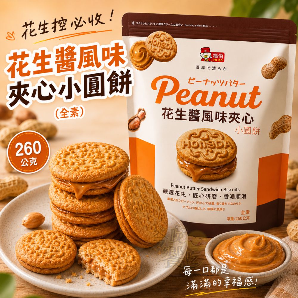 中元普渡 福伯 花生醬風味夾心小圓餅260g [免運組], , large